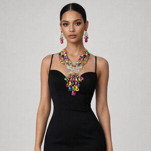 Couture Multicolor Crystal Statement Necklace & Earring Set